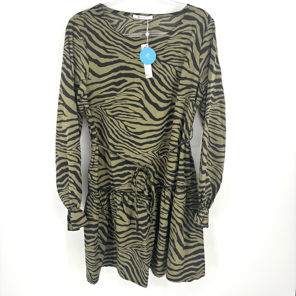 Cupshe Zebra Print Mini Dress Green Black Tiered NWT
